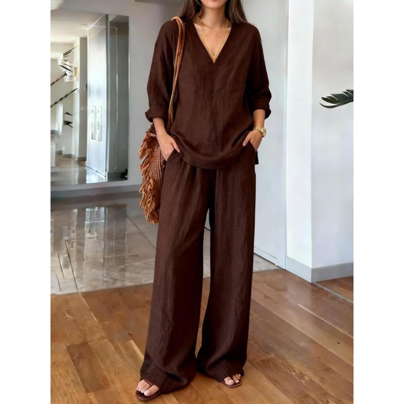 IHUASU U Women's Fashion Casual Long Sleeve V Neck Pants Suits