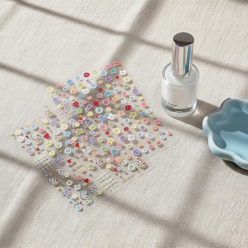 Kawaii Embossed Cartoon Buttons Diy Nail Art Stickers For Scrapbook Journal Material Decor Decals