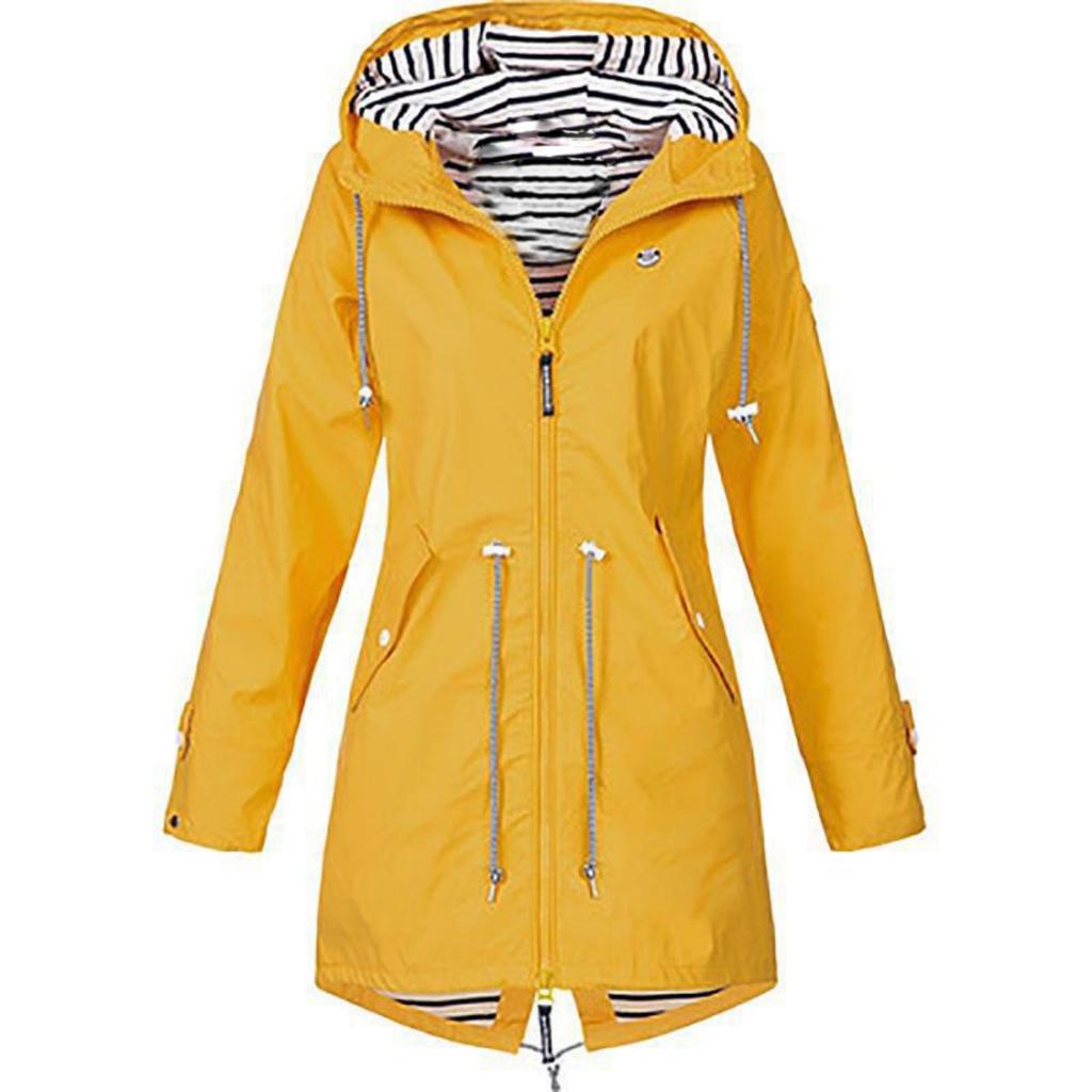 Women Solid Rain Jacket Outdoor Plus Waterproof Hooded Raincoat Windproof