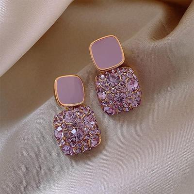 Neue Vintage Lila Glänzenden Kristall Geometrische Frauen Ohrringe Vertraglich Süße Schöne Fein Glänzende Ohrringe Schmuck