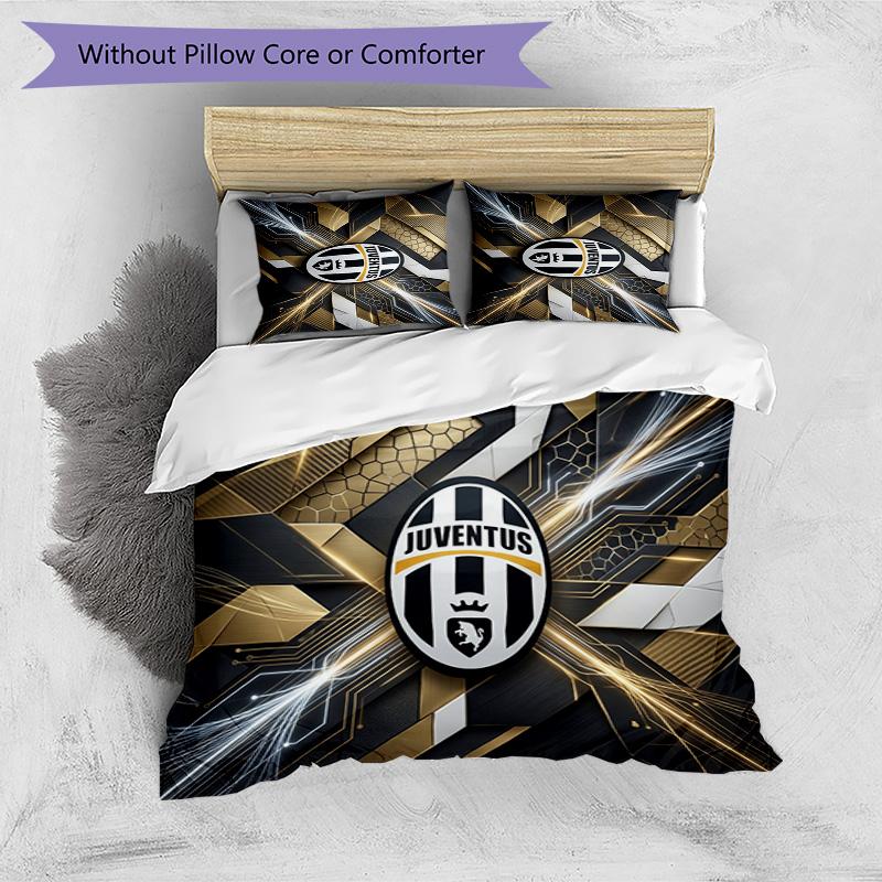 Juventus FC Pattern Printed 3PCS Bedding Set Soft Skin-Friendly Washable Duvet Cover & Pillowcases Set All Season Bedroom