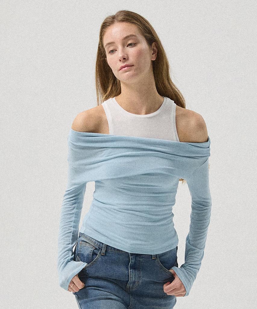 Aheule Nera Layered Off-Shoulder Sleeveless Tank_Blue