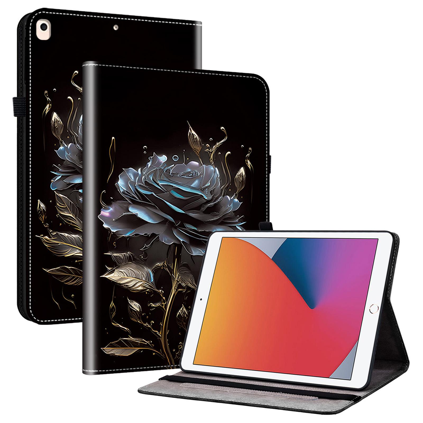 

For iPad 10.2 (2021)/(2020)/(2019) Flip Case Pattern Printing Tablet Cover with Card Holder Black Rose