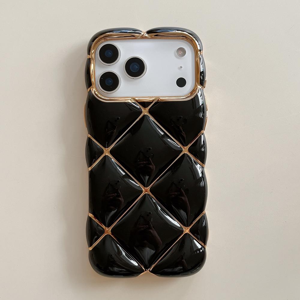 Electroplated 3D Diamond Pattern Phone Case For iPhone 17 16 15 14 13 12 11 Pro Max Soft Shockproof Silicone Cover Girls