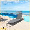 Folding Garden Beach Lounger with Roof, Pool Sunbathing Bed, Gray