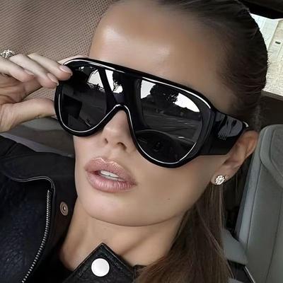 Luxury Brand Retro Big Frame Women Sunglasses Tea Color Square Pilot Shades Cool Men One Piece Sun Glasses UV400 Eyeglasses