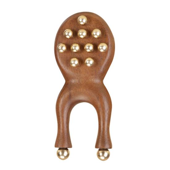 Yousheng Sandalwood Facial Massage Roller with 12 Brass Beads, Y-Shaped Ergonomic Gua Sha Tool for Face Eye Nose Ear Muscle Relaxation Tension Relief