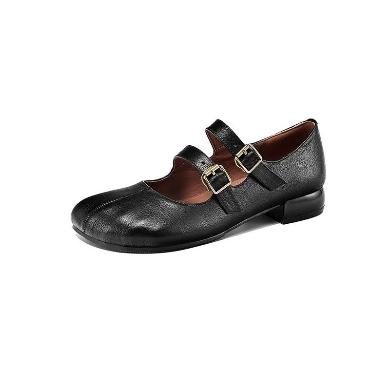 Spring and autumn new retro cowhide single shoes women's non-slip soft sole thick heel small leather shoes square head Mary Jane shoes women