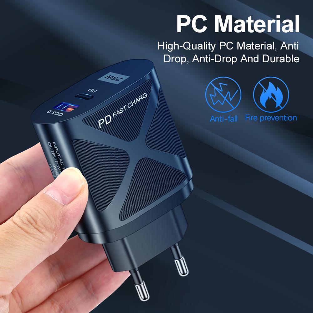 Dual Port LED Light-Up 25W Fast Charger with PD+QC3.0 for Mobile Phones - US/EU/UK Standards