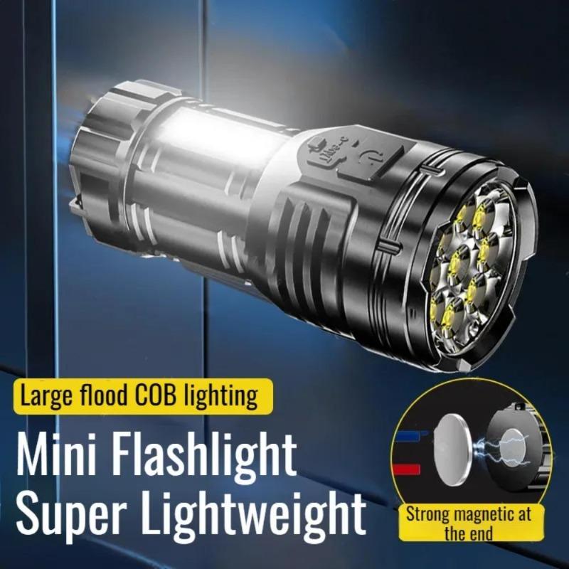 9 LED Portable Flashlights Type-C Rechargeable Torch With Pen Clip COB Flashlight Outdoor Fishing Tail Magnetic Work Light