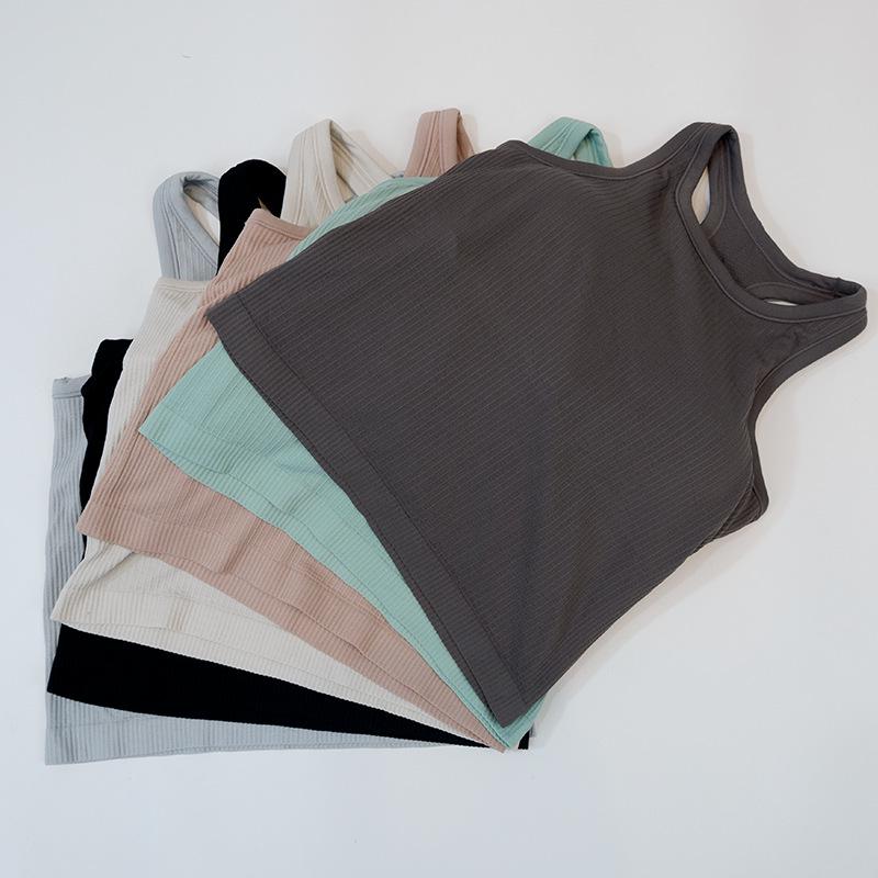 Women's High Elastic Knitted Ribbed Yoga Tank Top with Built-in Chest Pads, Waist Cinching, and Comfortable Summer Fit