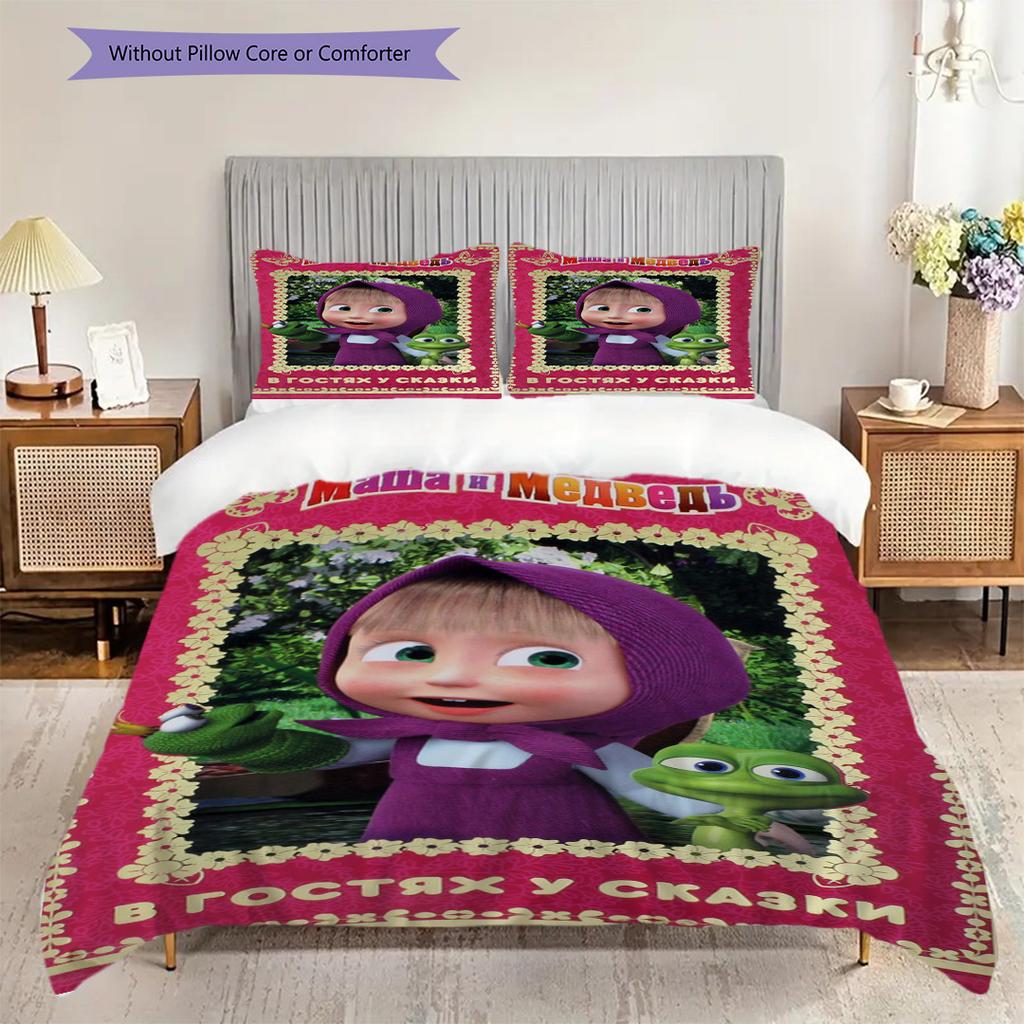 Russian comedy animation Masha and the Bear Comfortable Duvet Cover and Pillowcases (1 duvet cover + 2 pillowcases, duvet insert not included) T2