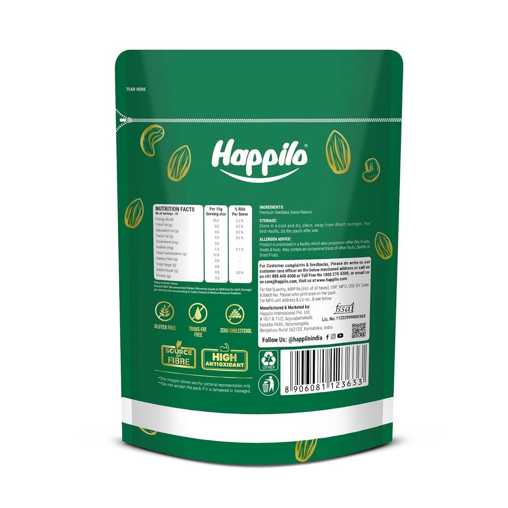 Зеленый изюм (500 г), Premium Seedless Green Raisins,  Happilo