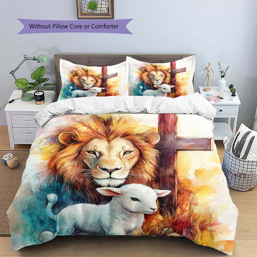 Painted Lion Pattern Bedding Quilt Set  Home Decoration  Gift (1 * duvet cover + 2 * pillowcase  without core)