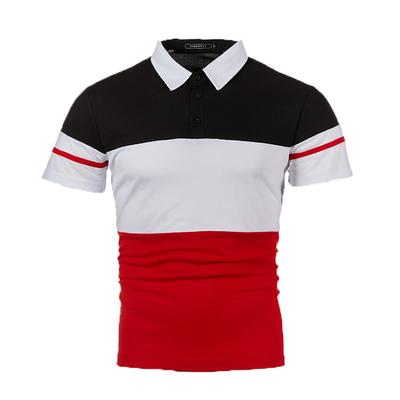 Summer Men's Short-sleeved Tops Fashionable Two-tone Patchwork Webbing Design Casual Men's Short-sleeved Polo Shirt