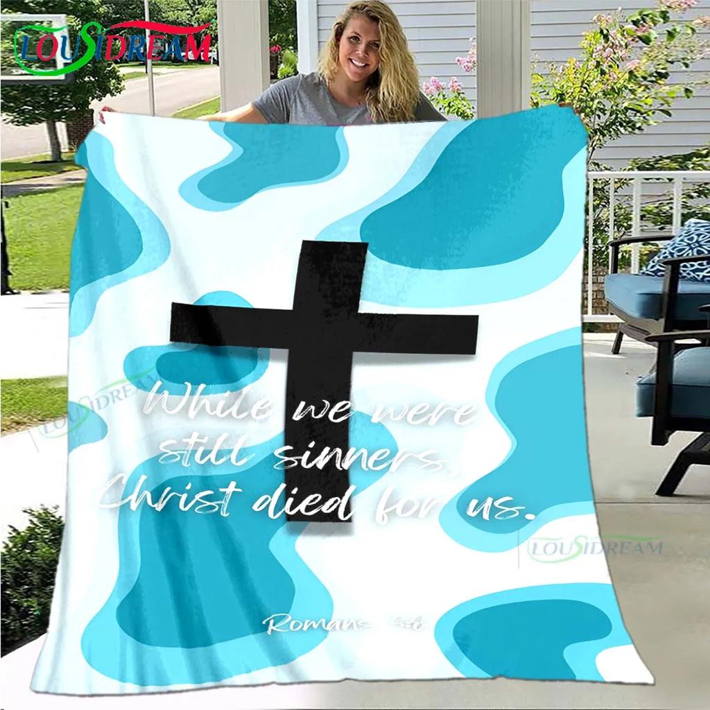 Fashion Bible Verses Jesus Pattern Blanket Flannel Thin Blanket Portable Home Travel Office Lunch Break Blanket Birthday Gift
