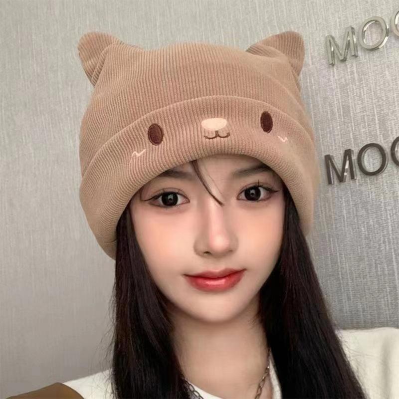 Winter Cute Cat Ear Knitted Hat Warm Beanie Winter Pullover Cap for Womens Girls