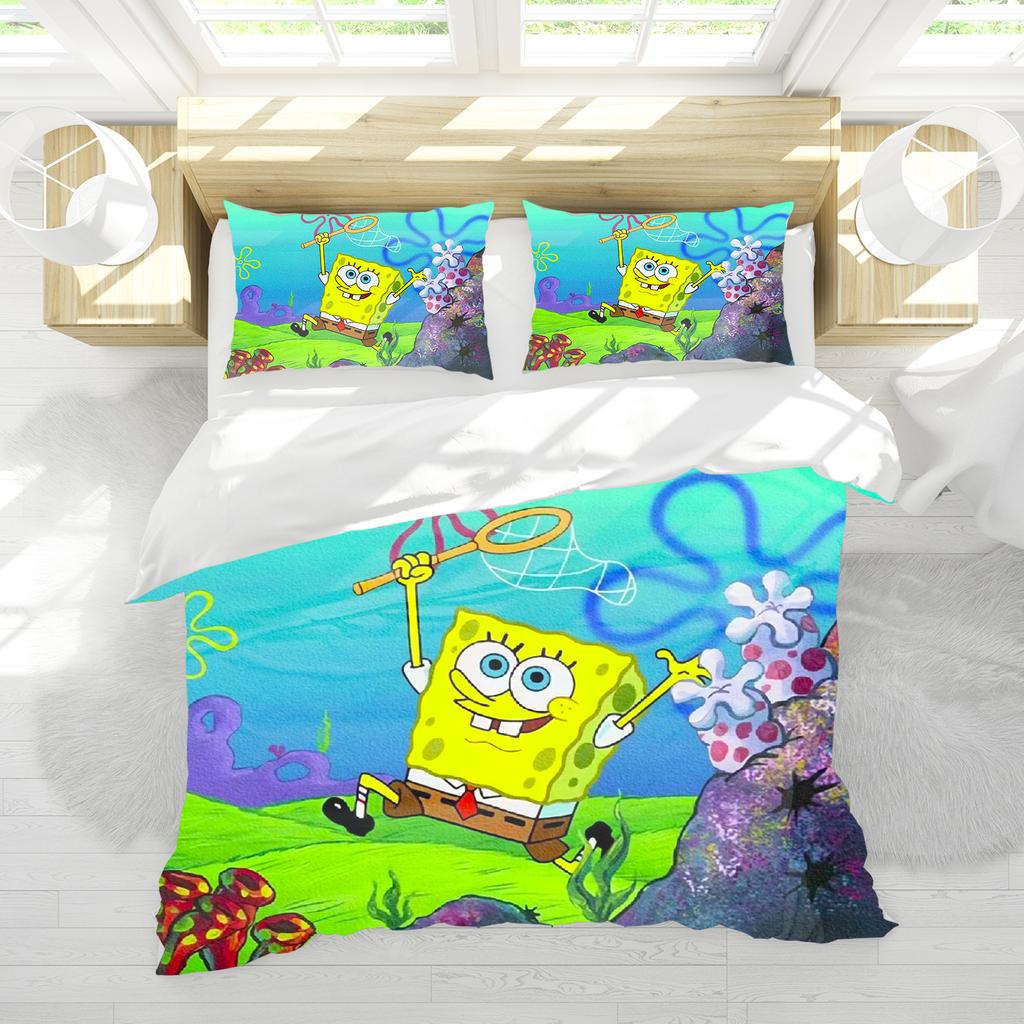 Yellow Square Sponge Anime Cartoon Duvet Cover Single/Double/Queen/King Pillowcase Set Adult Bedroom Children Comforter Bedding