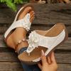 Fashion Fashion Flower Wedge Slippers for Women Summer 2025 Clip Toe Platform Flip Flops Woman Casual Thick Sole Beach Sandals Plus Size