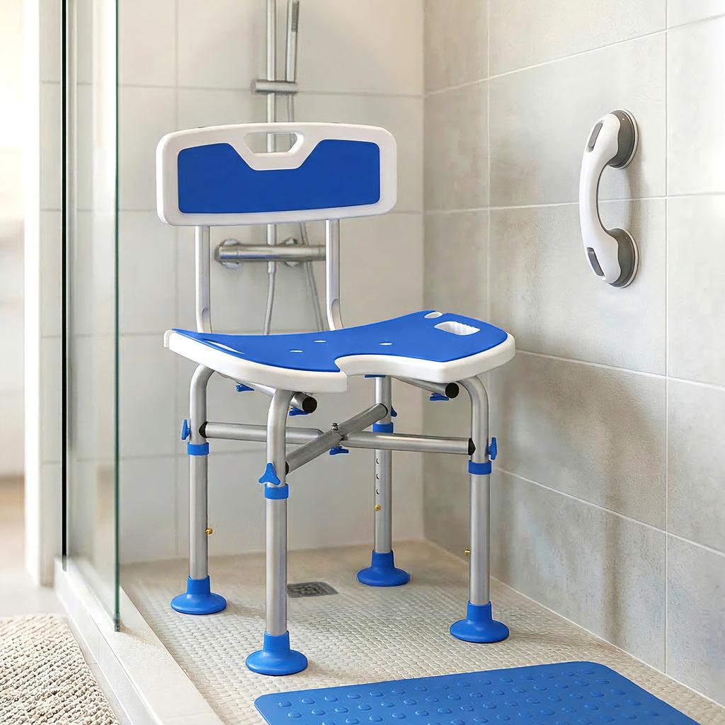Shower Chair with U-Shaped Cutout, Height Adjustable Bath Bench, Padded Shower Stool for Elderly, Senior, Disabled, Blue