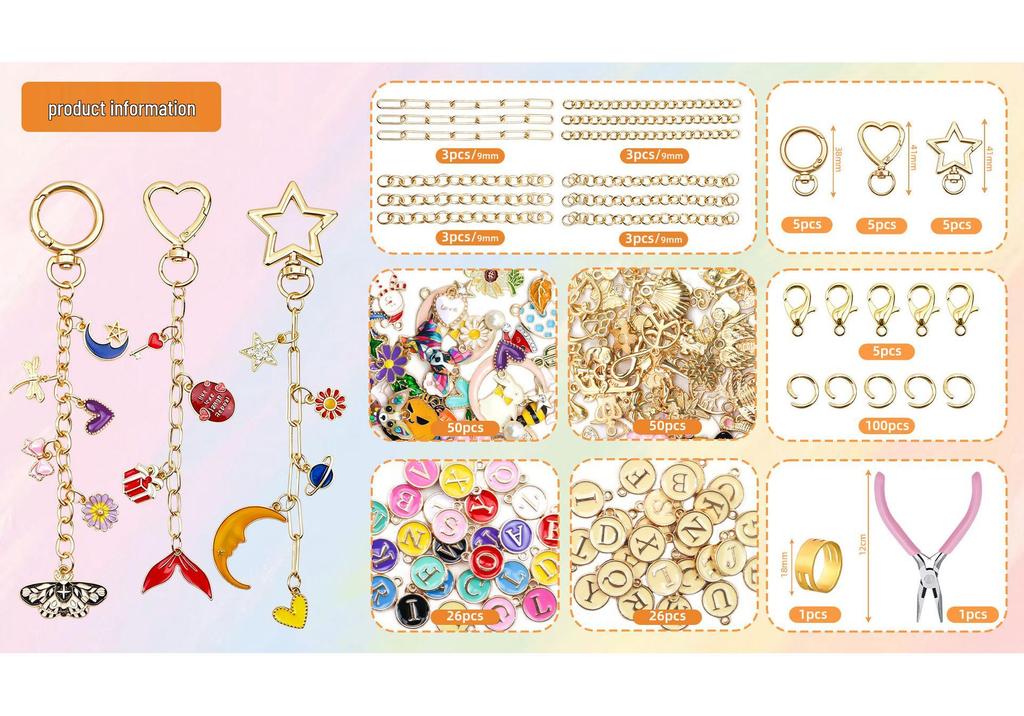 Dream 286-Piece Enamel Alloy DIY Charm, Pendant & Keychain Set