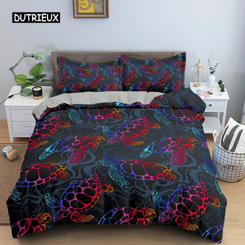 3D Sea Turtle Beddings Set Psychedelic Animal Duvet Cover Comforter Covers Single Twin Full Queen King Polyester Quilt Cover