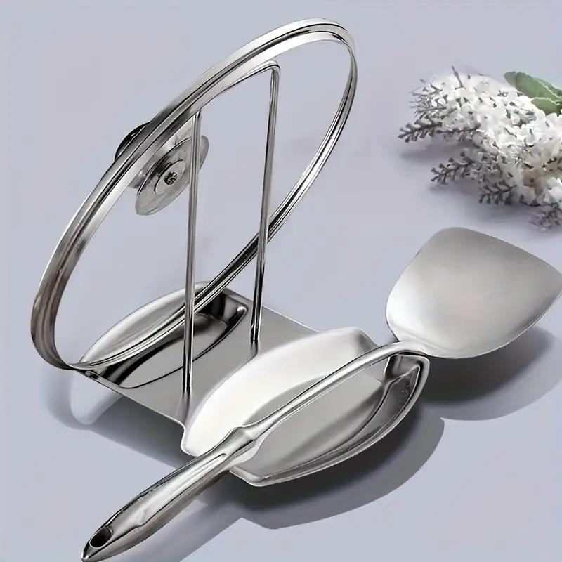 Stainless Steel Lid & Spoon Holder with Drip Tray, Detachable Pot Lid Organizer for Kitchen Storage