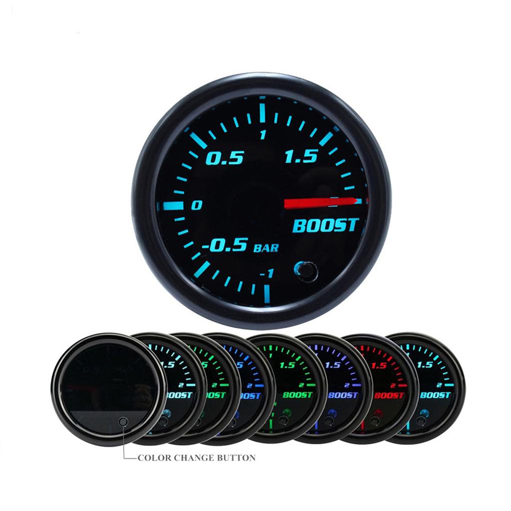 Universal 7 LED Colors Display Car Turbo Boost Gauge Vacuum Pressure Meter -1~2 Bar 12V Auto Mechanical Boost Meter 2'' 52mm