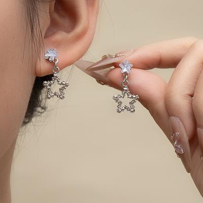 Cold Wind Simple Diamond-Set Star Stud Earrings Design Sense Exquisite Wind Small Commuter Versatile Women'S Earrings Jewelry