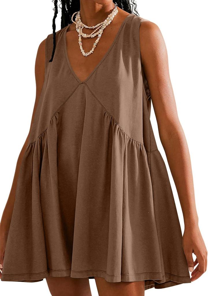 2024 Women's Casual Pleated Vest Dress with Pockets