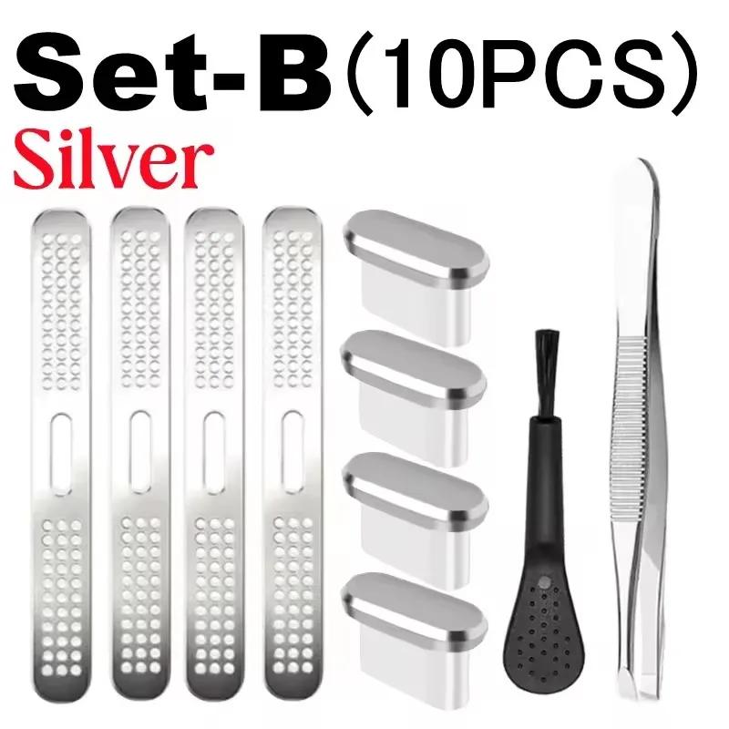 10Pcs/set Phone Speaker Charge Port Anti-dust Mesh Net with Metal Dustplugs For iPhone 17 Pro Max 17Air Phone Cleaner Tool Kit