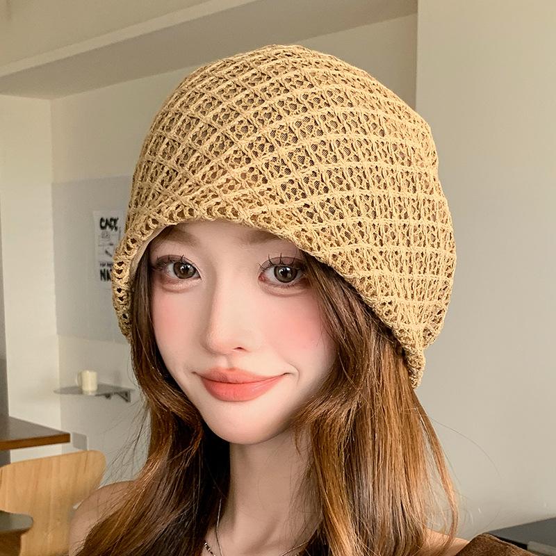 Spring and summer new hollow crochet hat women's light and breathable knitted stacking hat daily versatile face hat