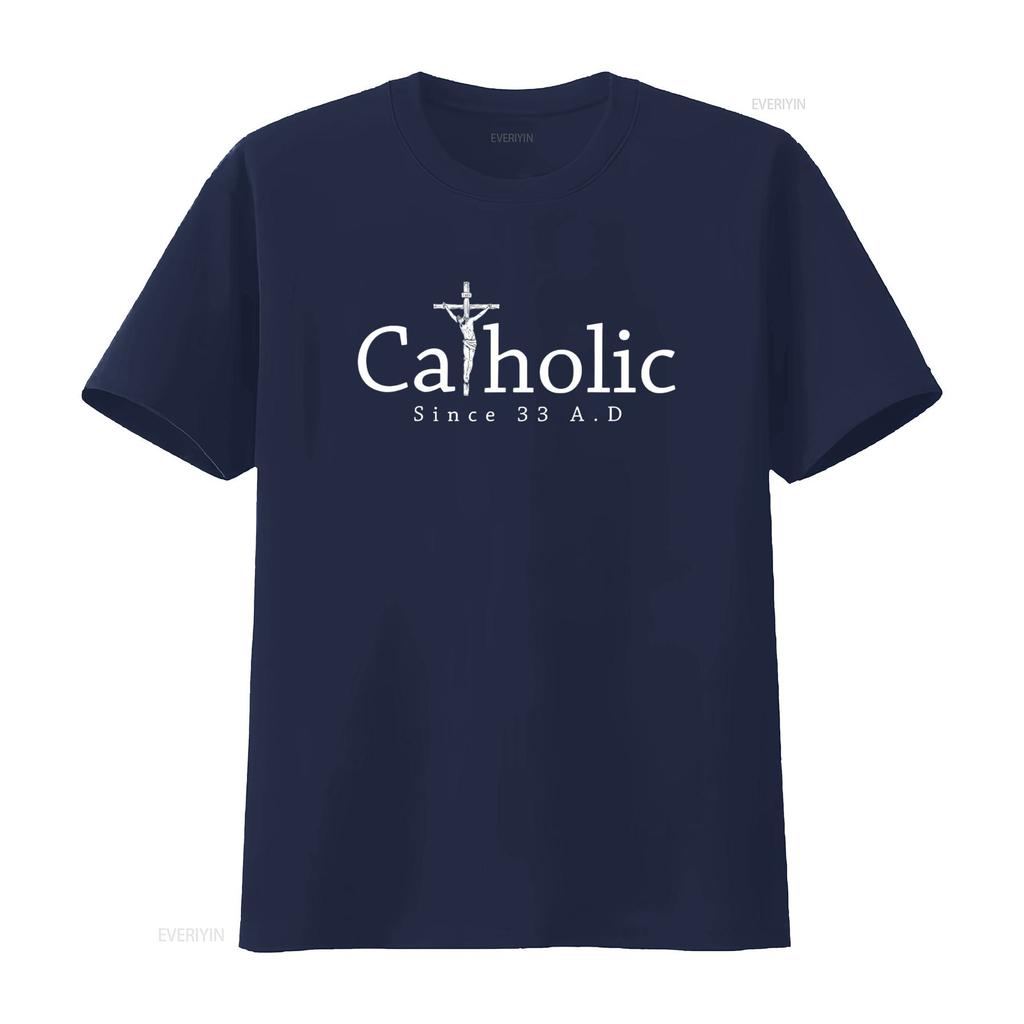Catholic Since 33 AD Crucifix Jesus Eucharist Christianity T Shirt Black X Large Vintage Washed Stylish Fashion Stretched