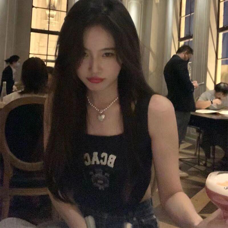 Badblood Sexy Camisole Women's Short Niche Style Trendy Letters Embroider Back Zipper High Waist Silm Tops