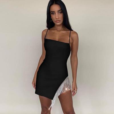 Tassel Sexy Solid Strapless Sleeveless Patchwork Bodycon Dress New Summer Fashion Elegant Senior Club Party Mini Dress