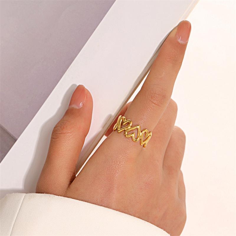 Hollowed-Out Love Heart Stainless Steel Ring For Women Girls Aesthetic Exquisite Open Finger Ring Fashion Romantic Jewelry Trend