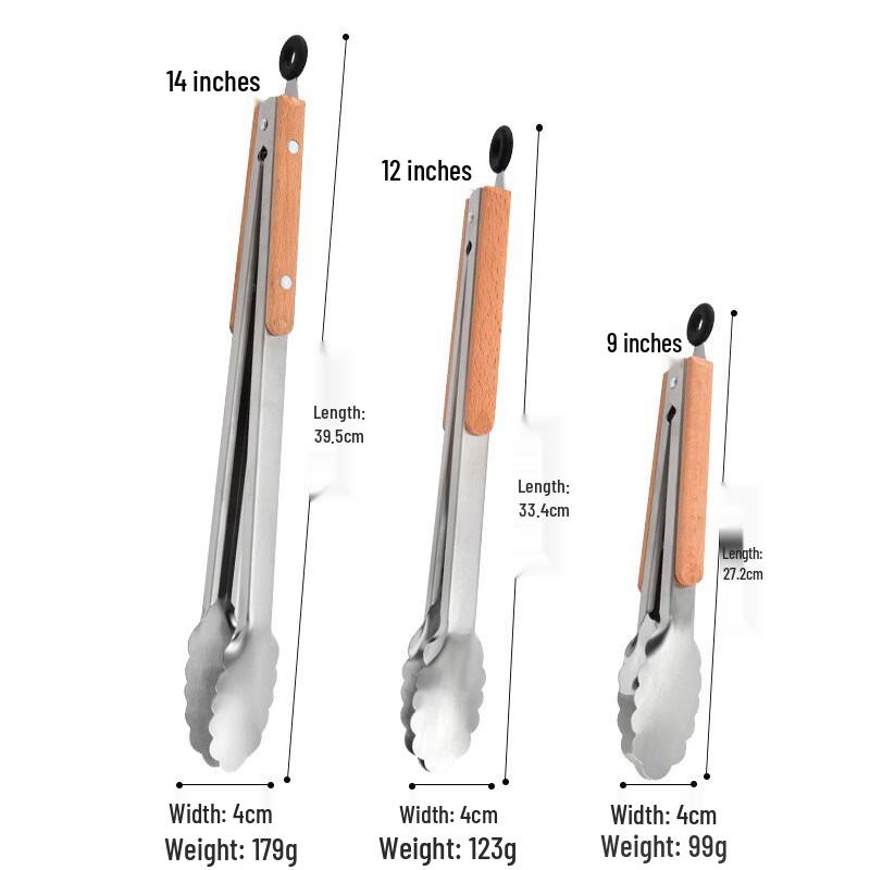 SMVP 14-inch Stainless Steel BBQ Tongs with Wood Handle