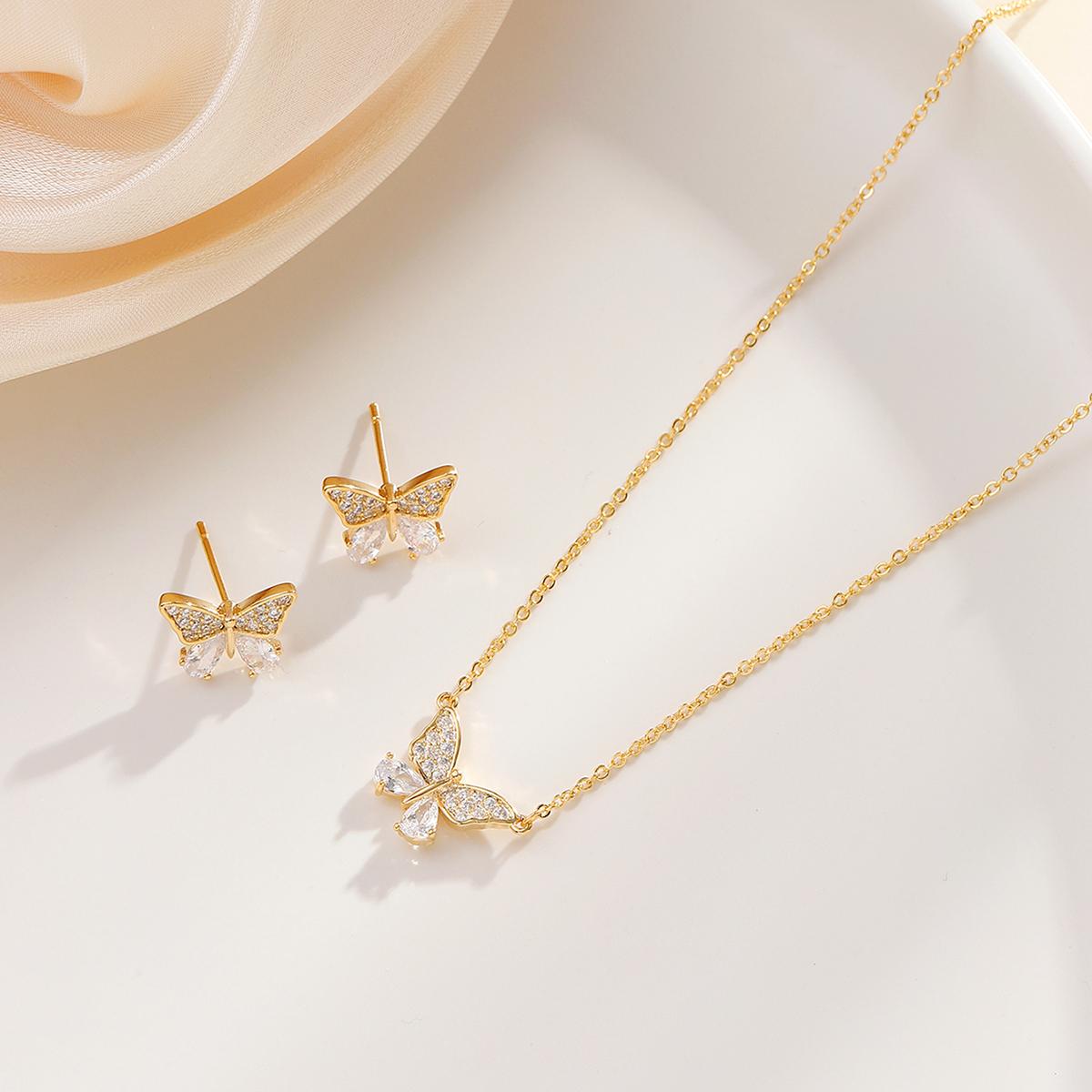 

Женские комплекты ювелирных изделий из 2 предметов: подвеска в виде бабочки, серьги-гвоздики, цепочка на ключицу, элегантное ожерелье, серьги, аксессуары для свиданий на годовщину 40cm