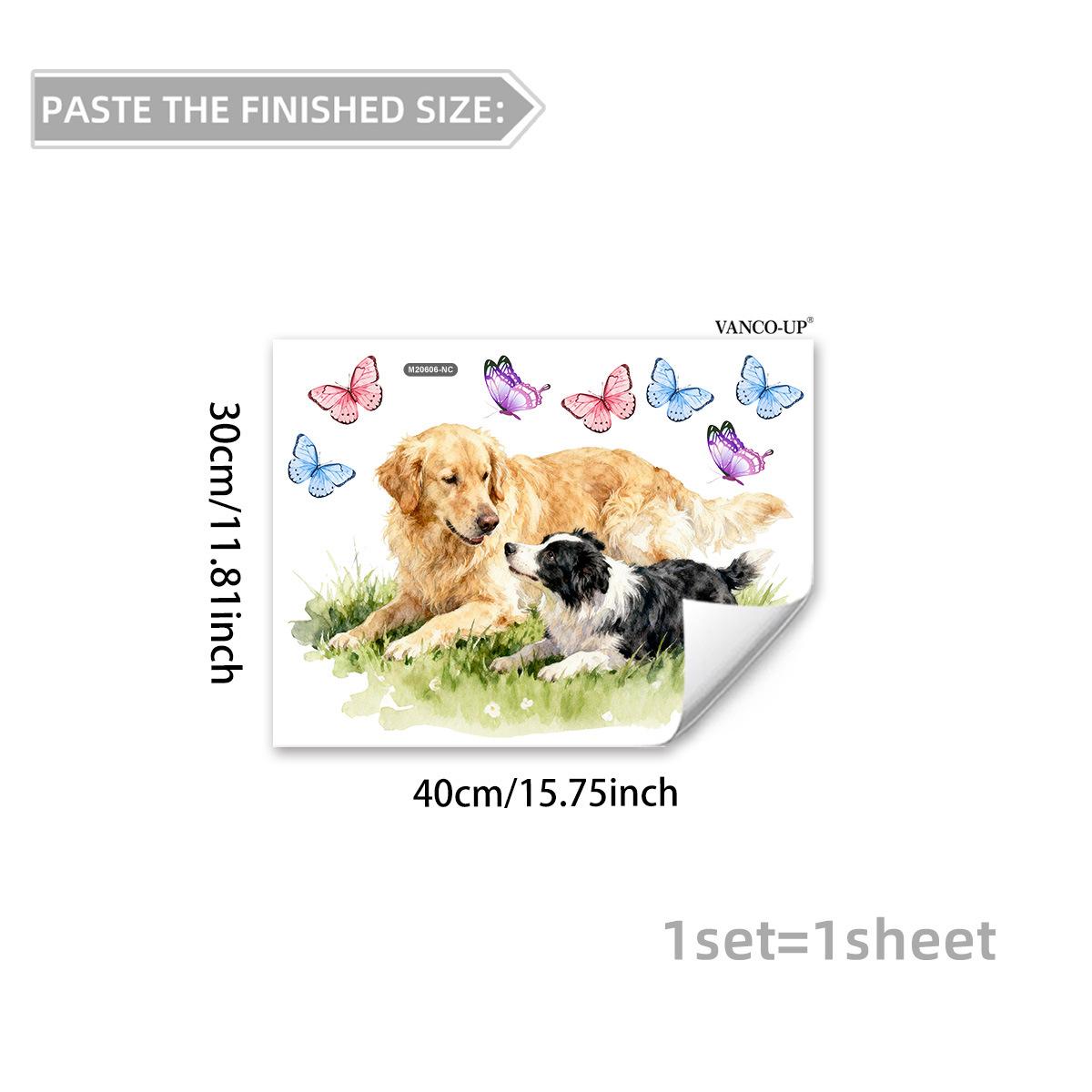 

Creative Greenery Floral Dog Butterfly Wall Stickers, Self-Adhesive Decor for Bedroom Living Room Background Decoration 30x40cm