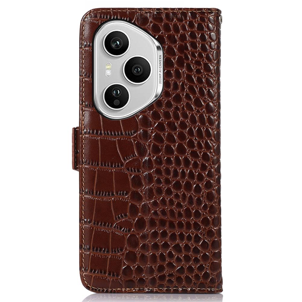 For Honor 400 Pro 5G (Global) Case Crocodile Texture Genuine Cow Leather Phone Wallet Cover