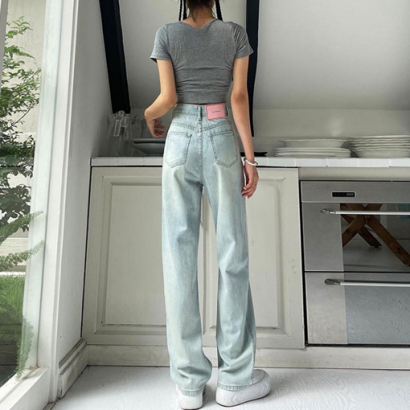 Women s High Waist Slimming Straight-Leg Light Wash Denim Jeans for Summer 2024 Extra Large