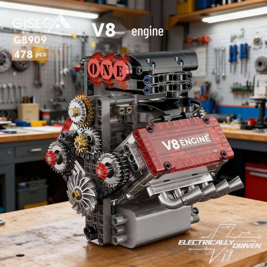 Cross-Border V8 Engine Building Blocks: Electric Mechanical Model for Educational Assembly