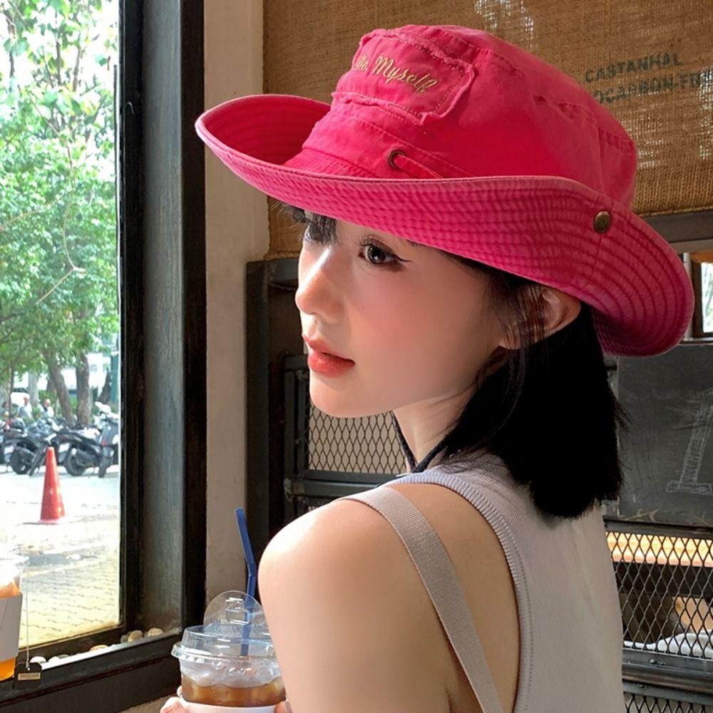 Adjustable Western Cowboy Hat Wide Brim Bucket Hat Vintage Outdoor Sun Hat  for Men Women