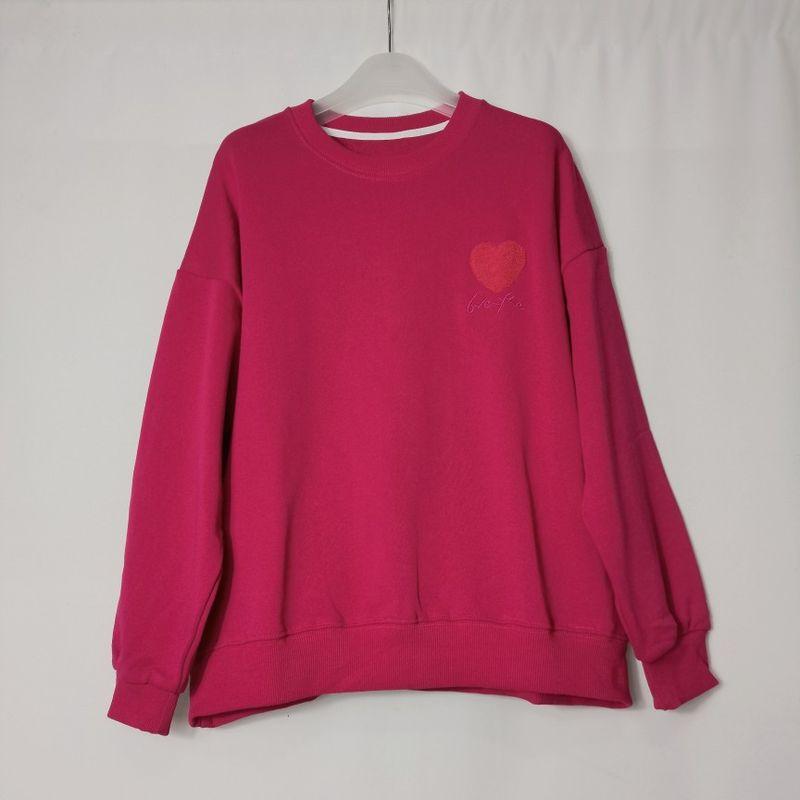 Pure Cotton Washed Terry round Neck Pullover Long sleeve Hoodie Women Loose Casual Love Embroidery Lazy off Season Clearance