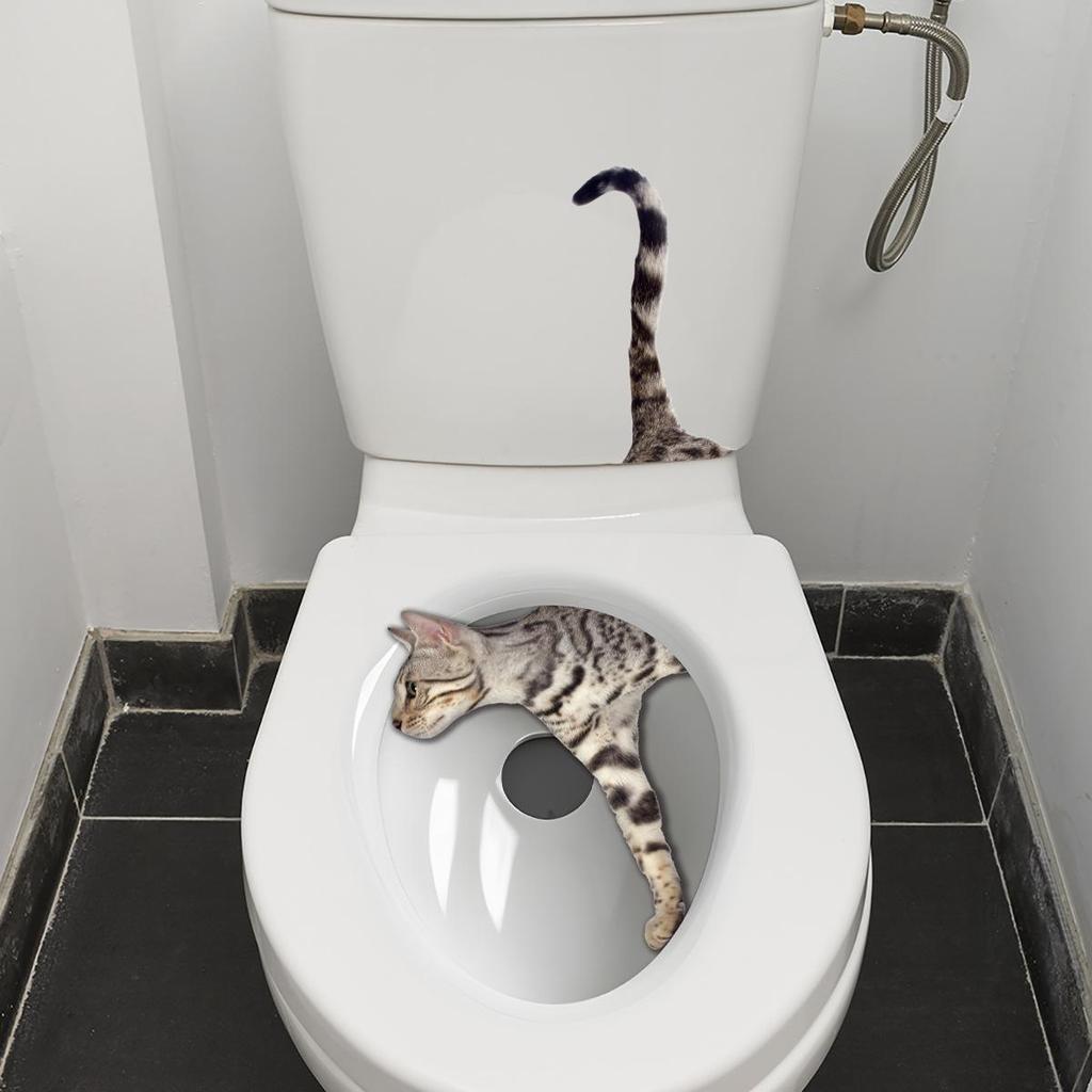 Creative Realistic Cute Cat Vision 3D Toilet Sticker Fun Animal Bathroom Toilet Lid Decor Self-adhesive PVC Waterproof Painting