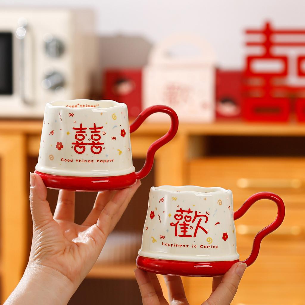 Creative personality with love spoon wedding souvenir small gift happy pair of cups gift box set mug household cup