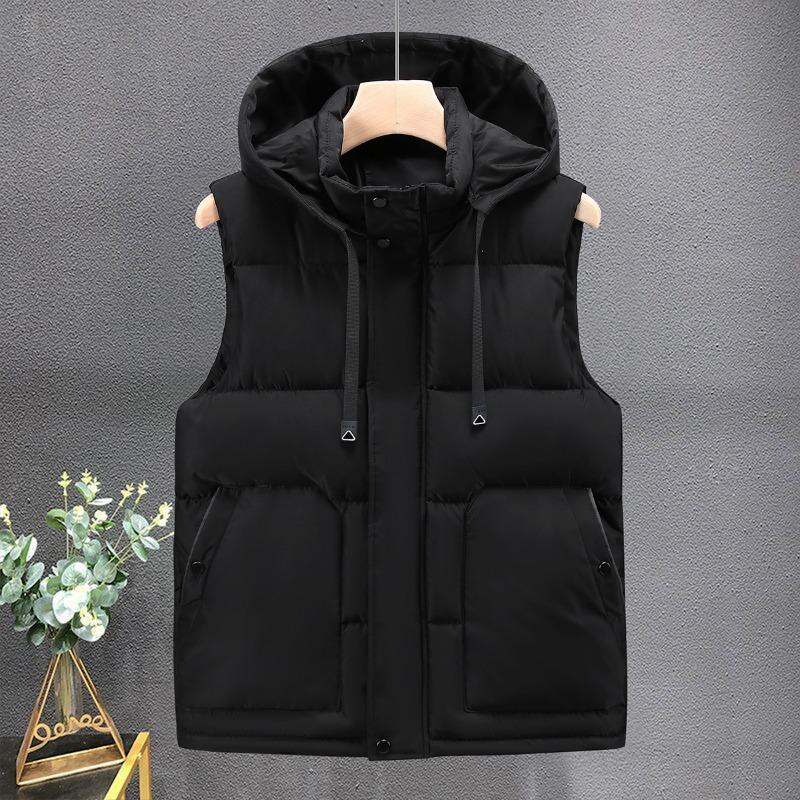 

Autumn and winter students down cotton warm vest thickened vest trendy casual youth vest jacket men s vest L (90-55 kg) чорний