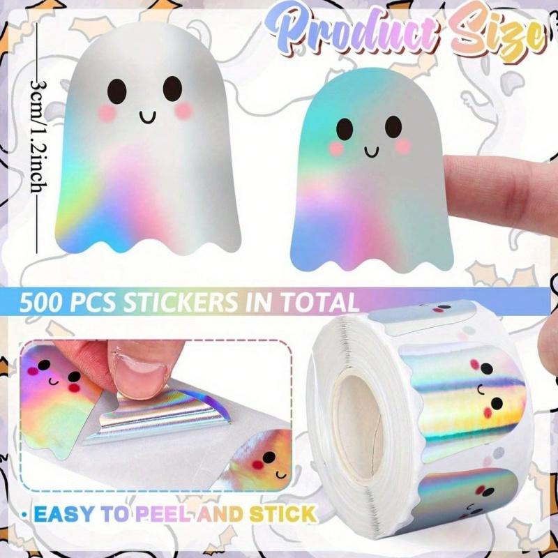 500 Stück 1 Rolle Halloween Laser Kürbis Siegelaufkleber, geeignet für Geschenkbox Umschlag Halloween Dekoration