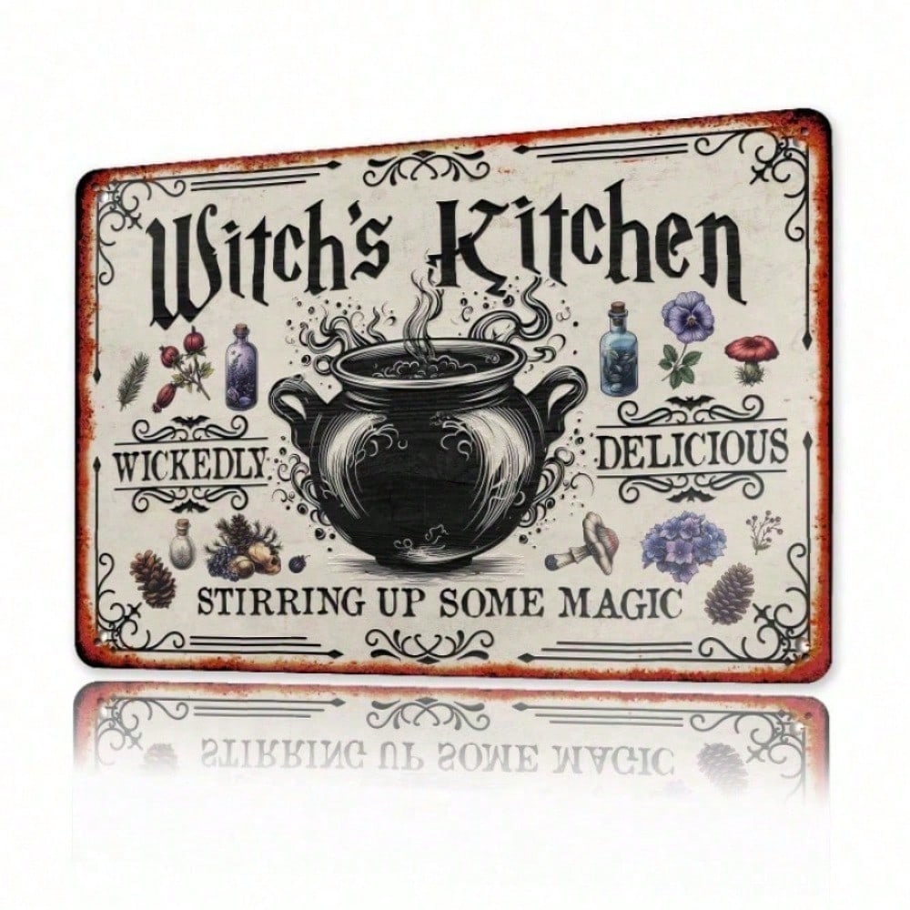 Vintage Witch Kitchen Metal Tin Sign Wall Art Home Decor Halloween Gift