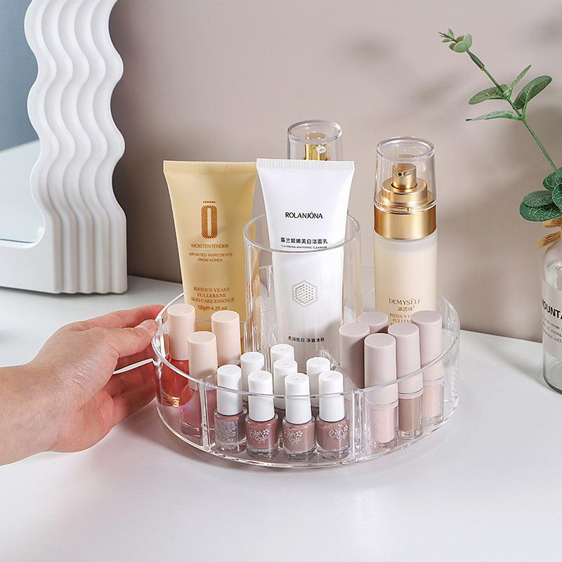 Acrylic Desktop Transparent 360° Rotating Storage Box Large Capacity Partitioning Cosmetics Storagetray Storage Tube